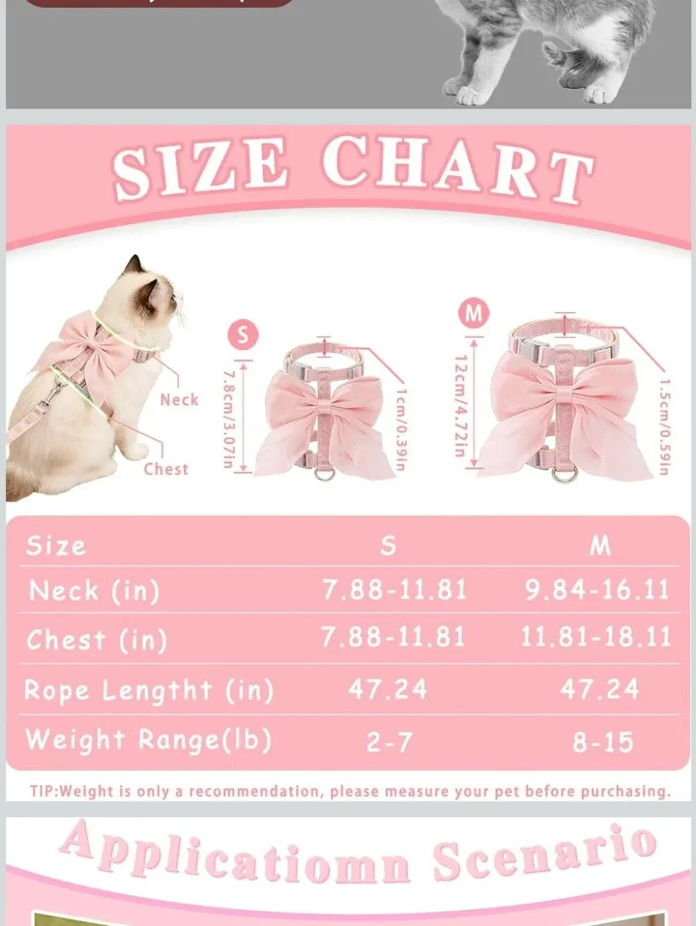 Small Pet Harness and Leash with Bow Adjustable Straps Cat
